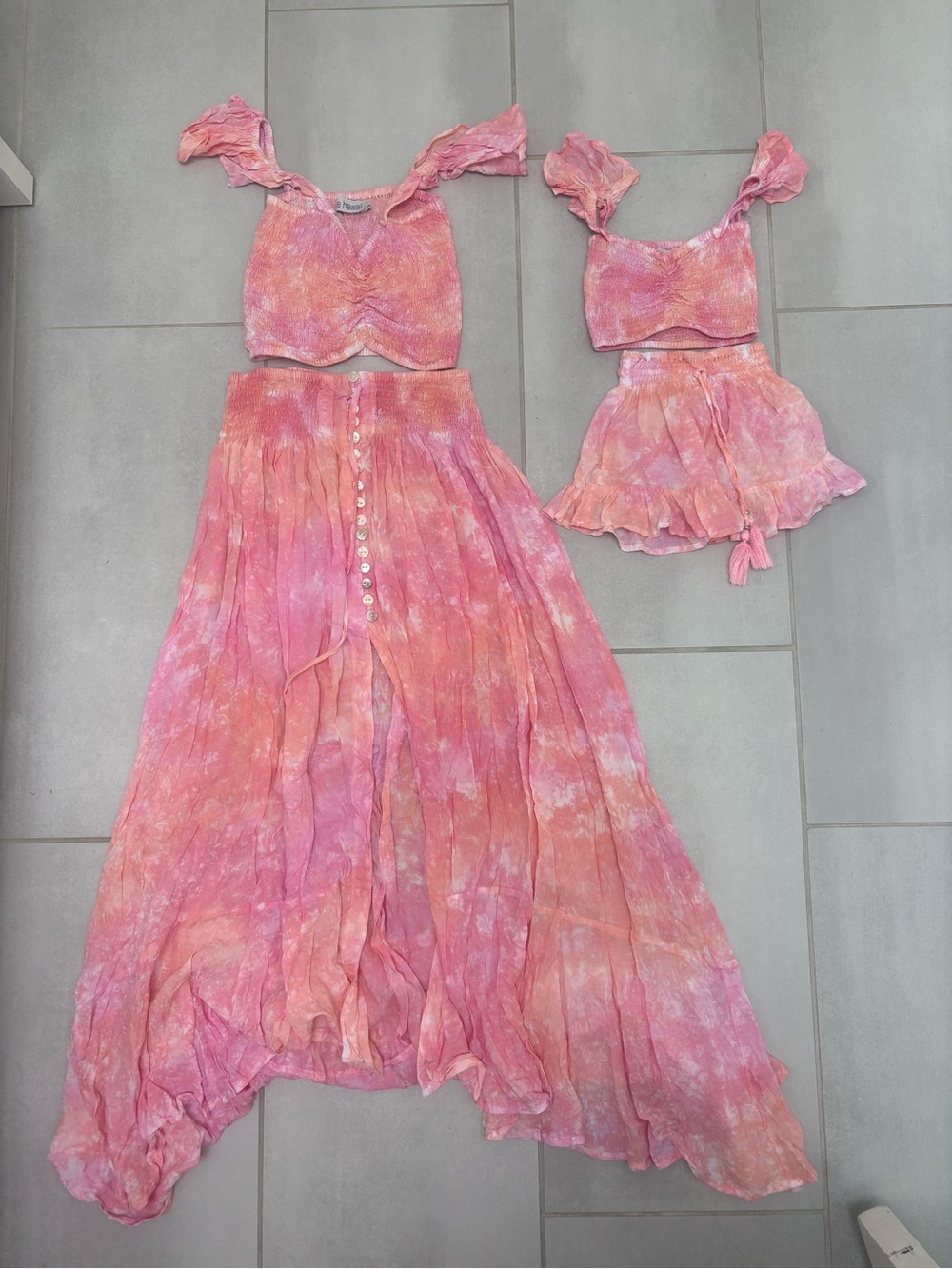 Mommy & Me Pink Tie-Dye Two-Piece Maxi Skirt Set (Size Mom- One Size/ Kid- S/M)